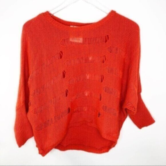 DEREK HEART | Women's Orange Long Sleeves Distressed Crop Sweater Size Large - Picture 1 of 6